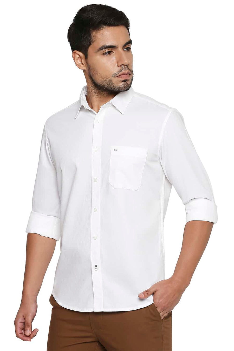 BASICS SLIM FIT BRIGHT WHITE DOBBY SHIRT