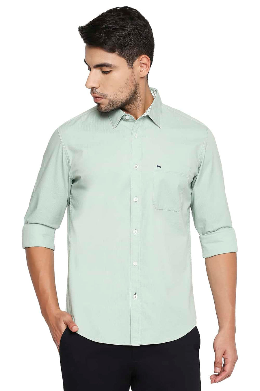 BASICS SLIM FIT FELDSPAR GREEN DOBBY SHIRT