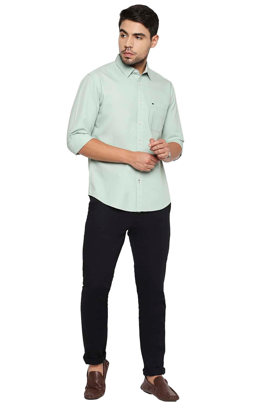 BASICS SLIM FIT FELDSPAR GREEN DOBBY SHIRT