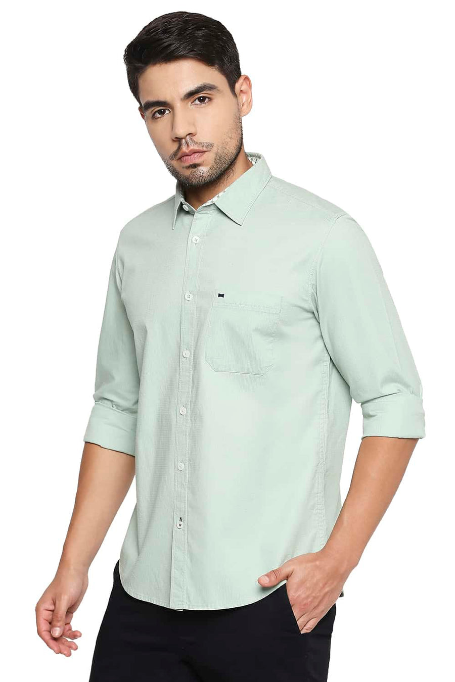 BASICS SLIM FIT FELDSPAR GREEN DOBBY SHIRT