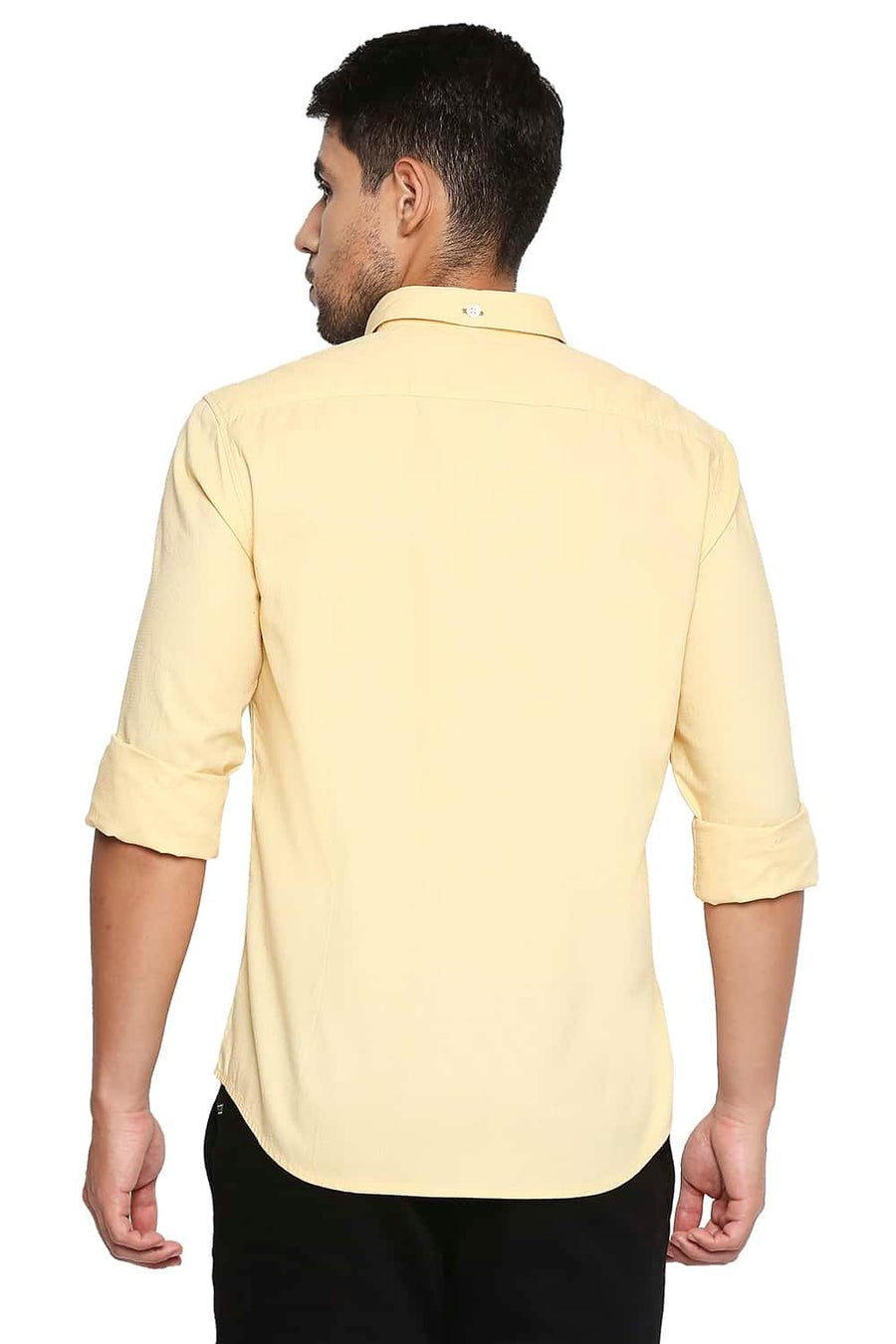 BASICS SLIM FIT GOLDEN YELLOW DOBBY SHIRT