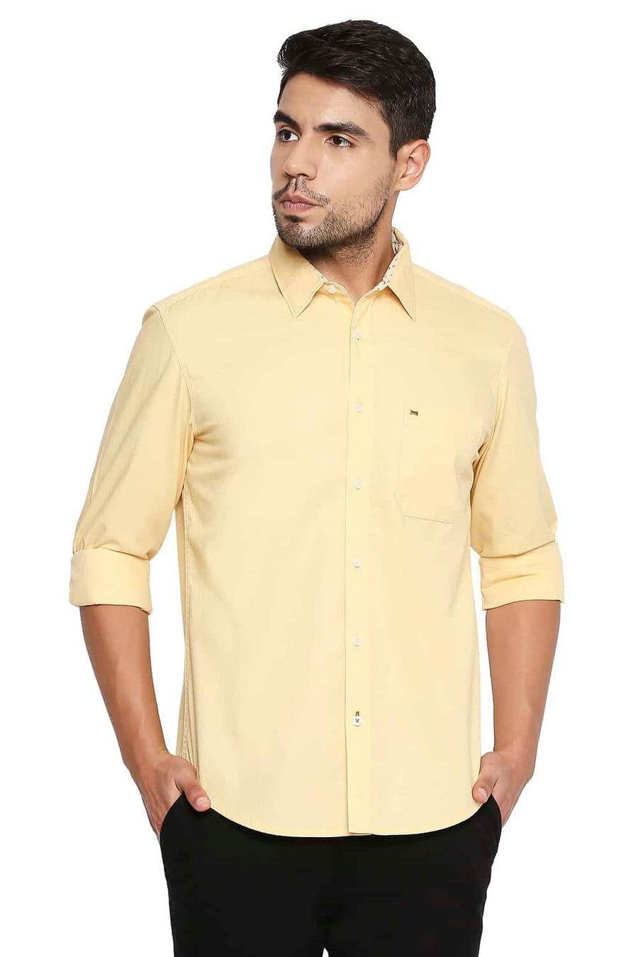 BASICS SLIM FIT GOLDEN YELLOW DOBBY SHIRT