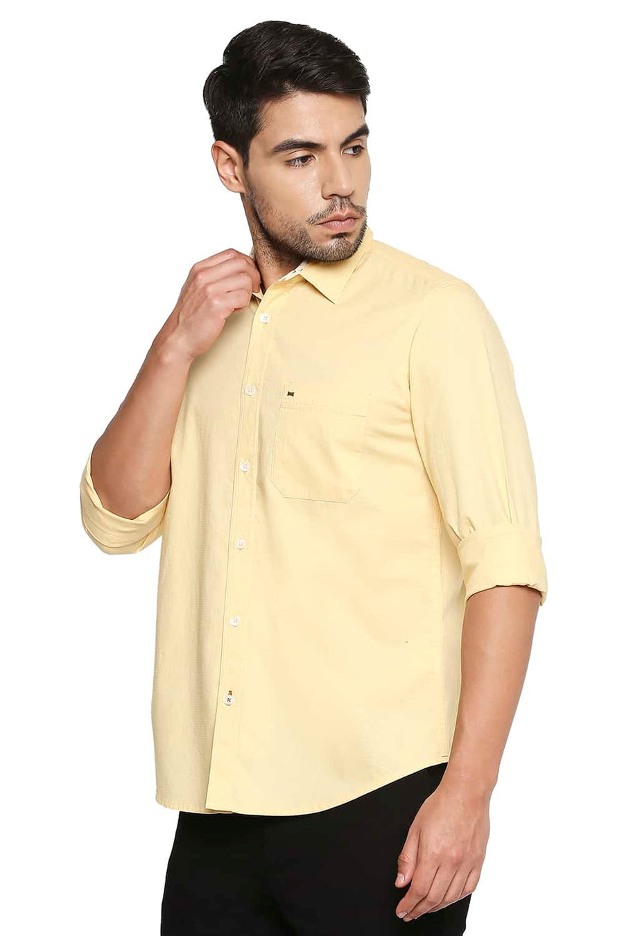 BASICS SLIM FIT GOLDEN YELLOW DOBBY SHIRT