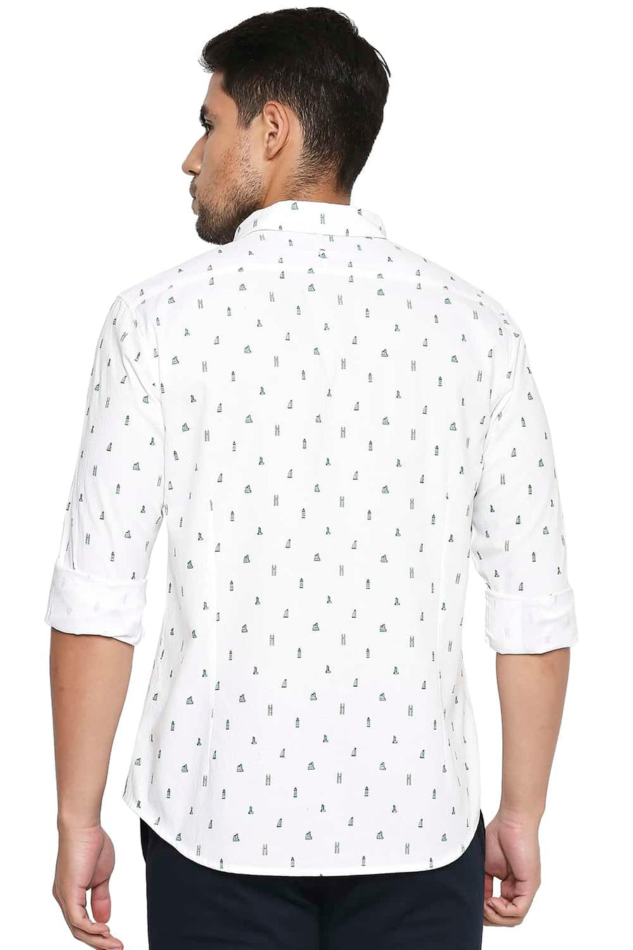 BASICS SLIM FIT GALAPAGOS GREEN PRINTED SHIRT