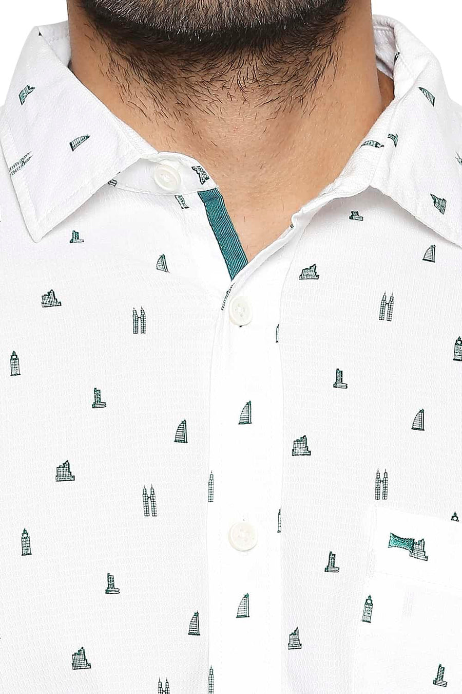 BASICS SLIM FIT GALAPAGOS GREEN PRINTED SHIRT