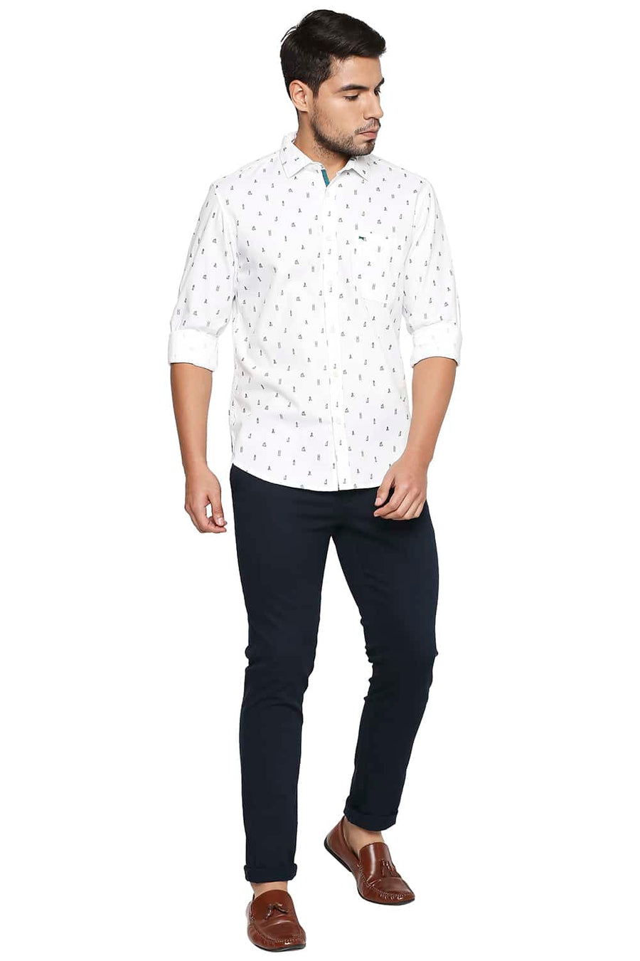 BASICS SLIM FIT GALAPAGOS GREEN PRINTED SHIRT