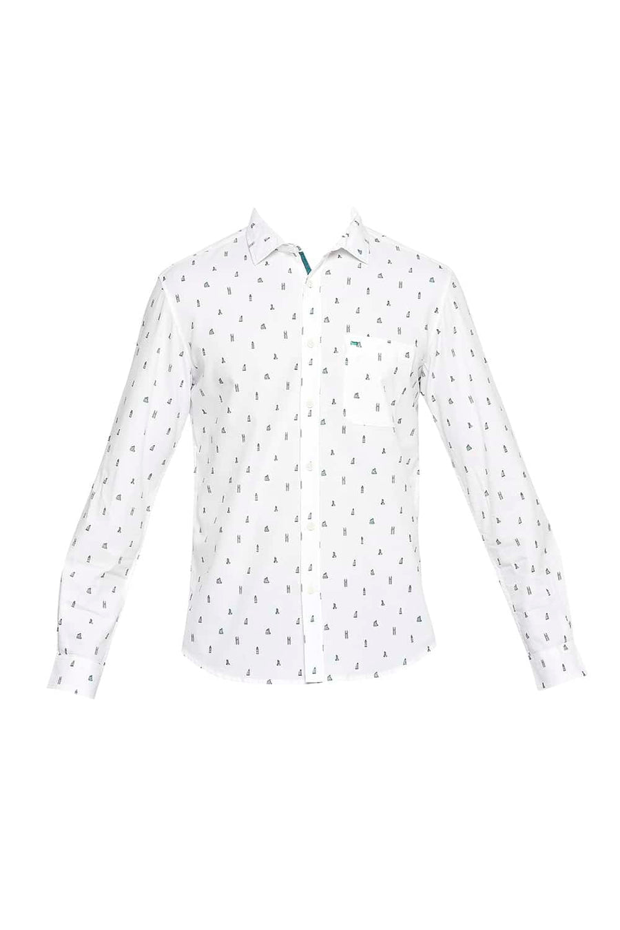 BASICS SLIM FIT GALAPAGOS GREEN PRINTED SHIRT