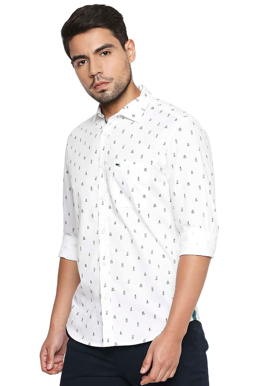 BASICS SLIM FIT GALAPAGOS GREEN PRINTED SHIRT