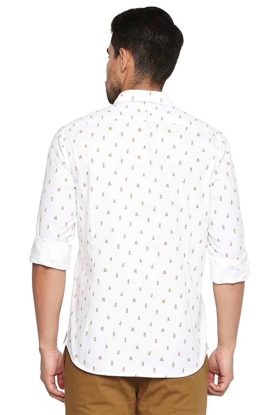 BASICS SLIM FIT CLOUD WHITE PRINTED SHIRT
