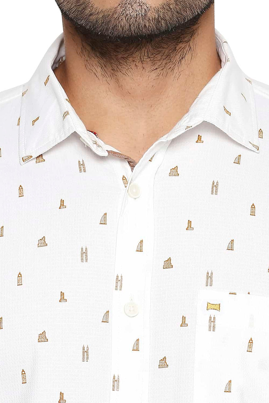 BASICS SLIM FIT CLOUD WHITE PRINTED SHIRT