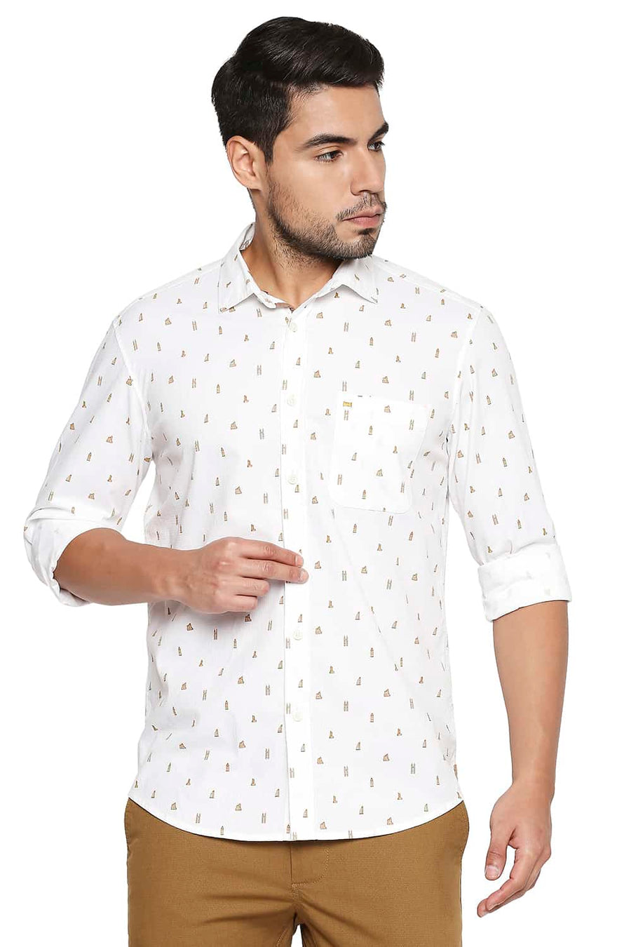 BASICS SLIM FIT CLOUD WHITE PRINTED SHIRT