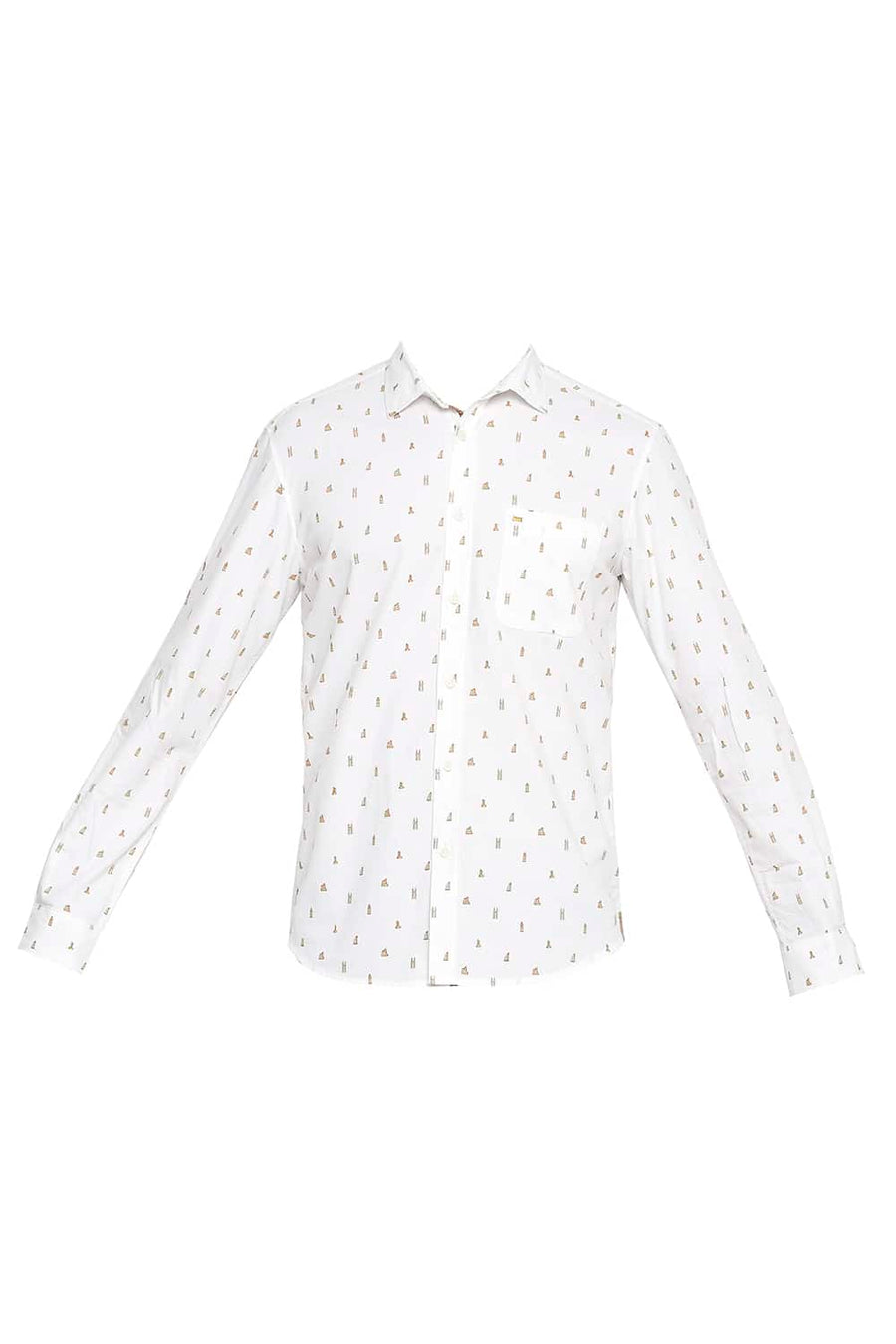 BASICS SLIM FIT CLOUD WHITE PRINTED SHIRT
