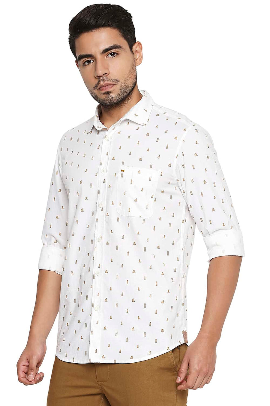 BASICS SLIM FIT CLOUD WHITE PRINTED SHIRT