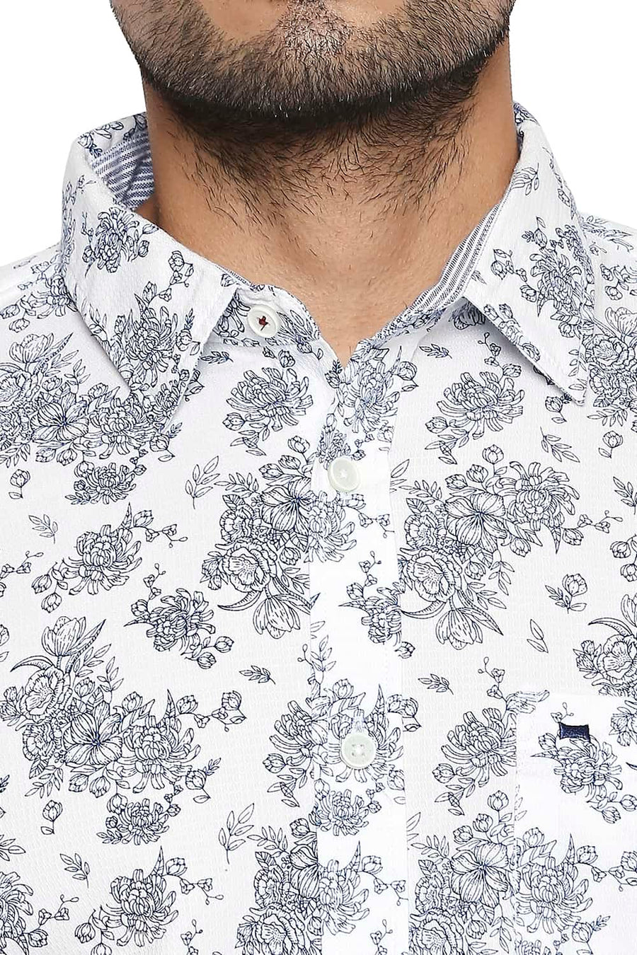 BASICS SLIM FIT MONACO BLUE PRINTED SHIRT