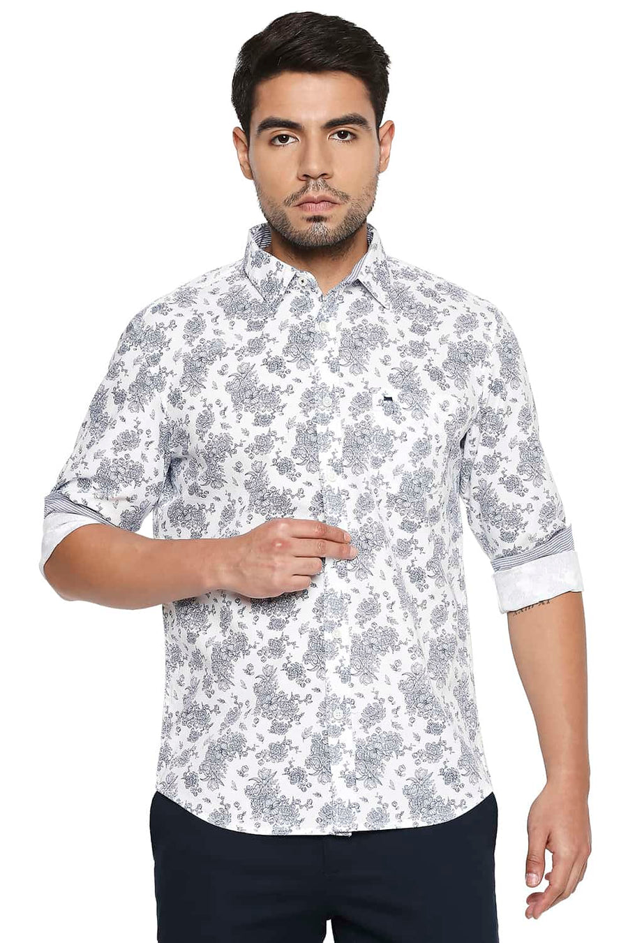 BASICS SLIM FIT MONACO BLUE PRINTED SHIRT