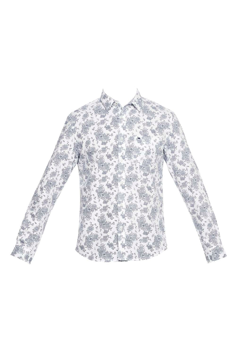 BASICS SLIM FIT MONACO BLUE PRINTED SHIRT