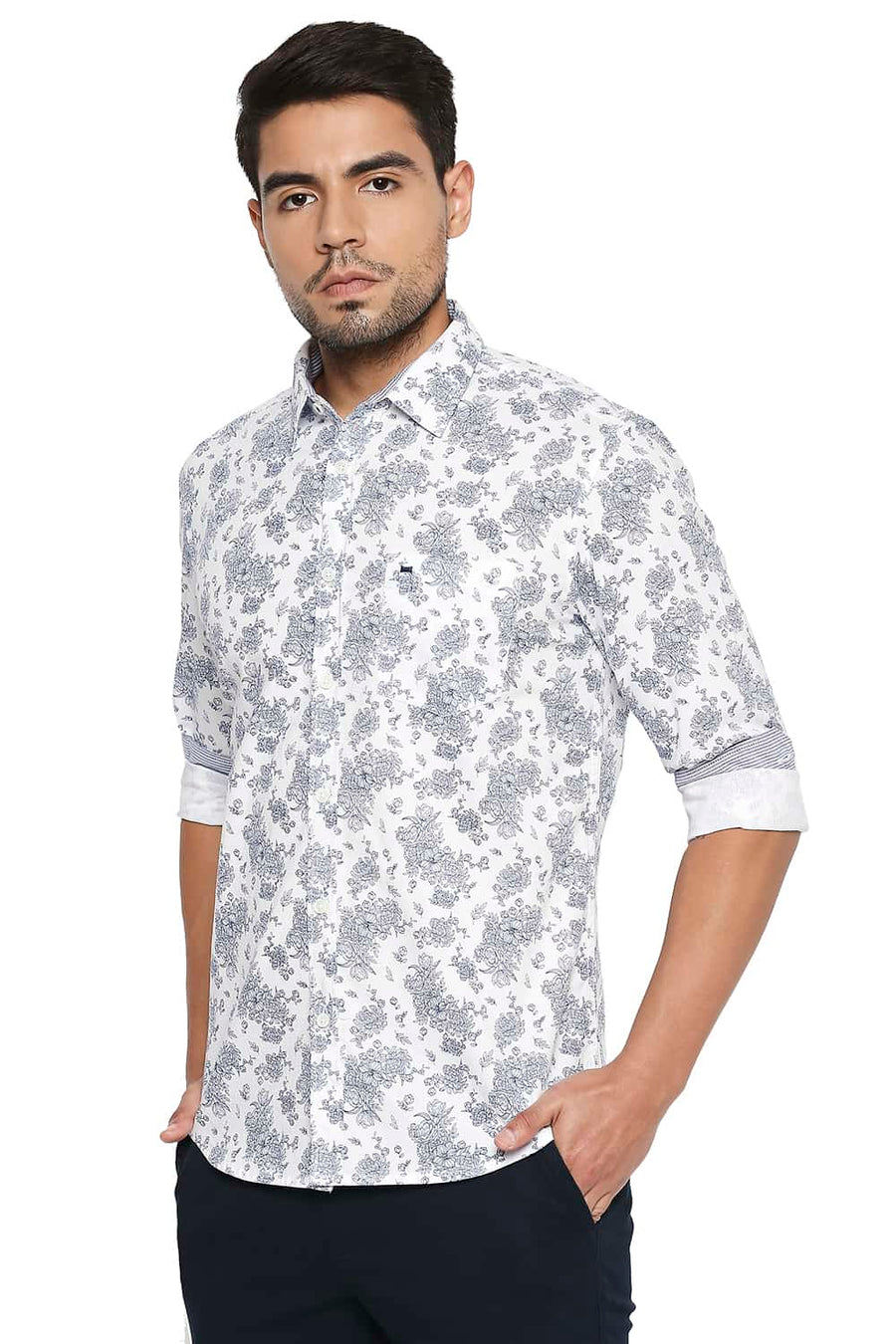 BASICS SLIM FIT MONACO BLUE PRINTED SHIRT