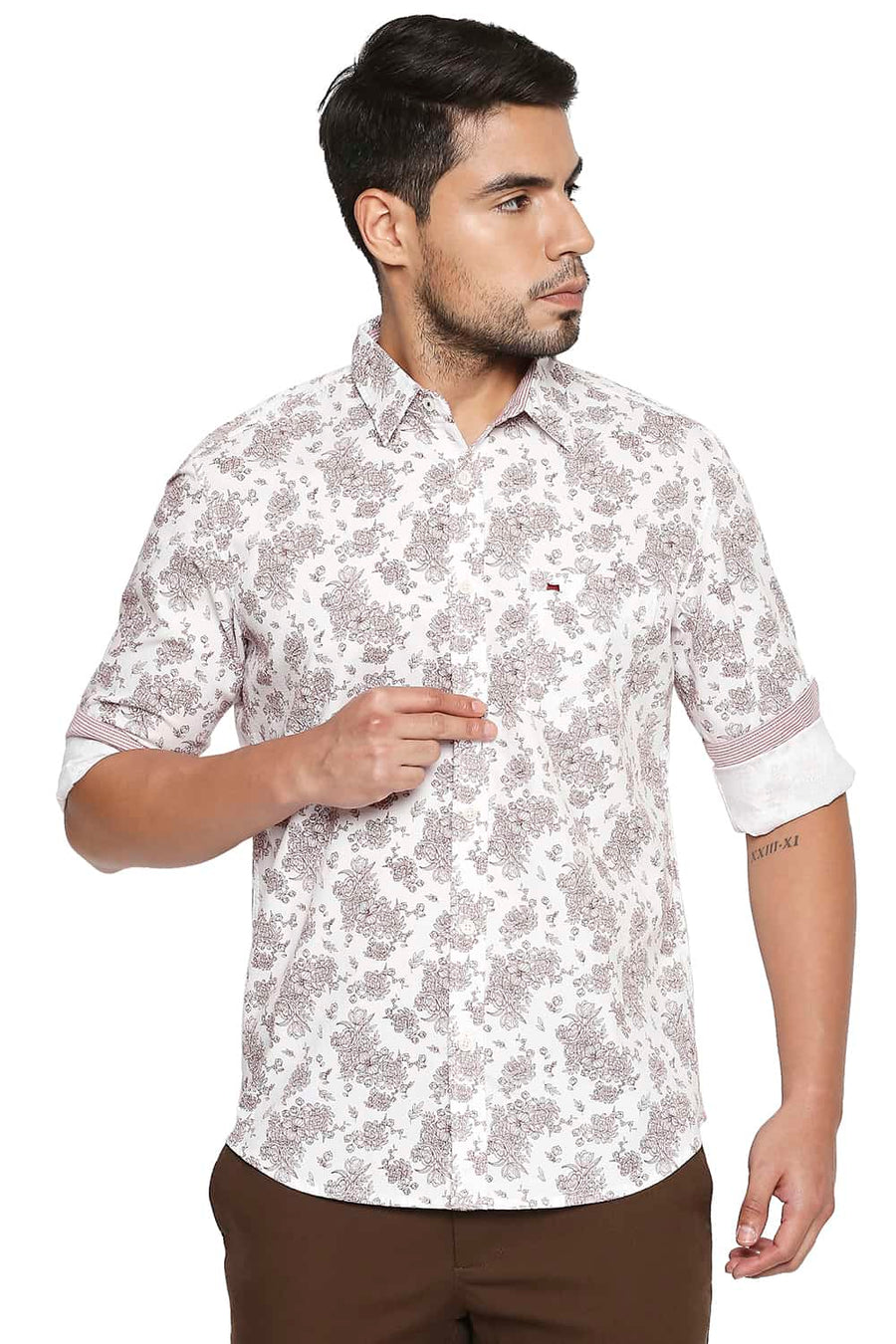 BASICS SLIM FIT JESTER RED PRINTED SHIRT