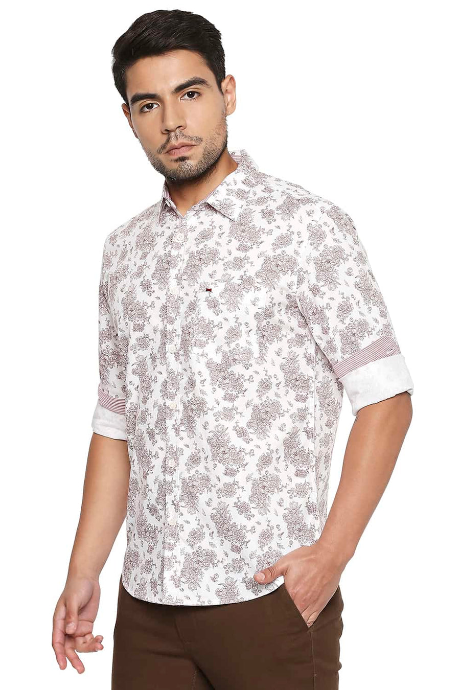 BASICS SLIM FIT JESTER RED PRINTED SHIRT