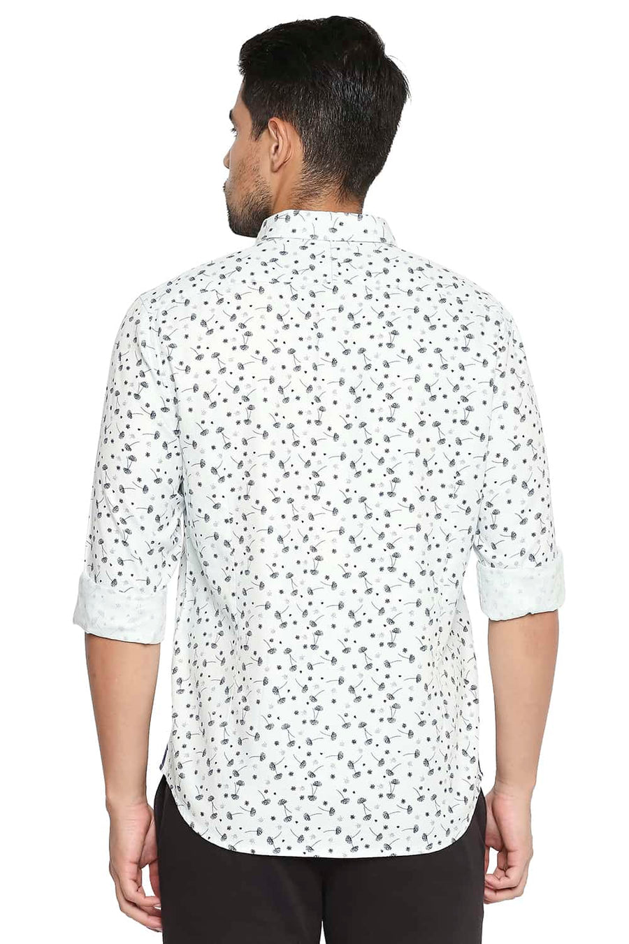 BASICS SLIM FIT CHALK GREEN PRINTED DOBBY SHIRT