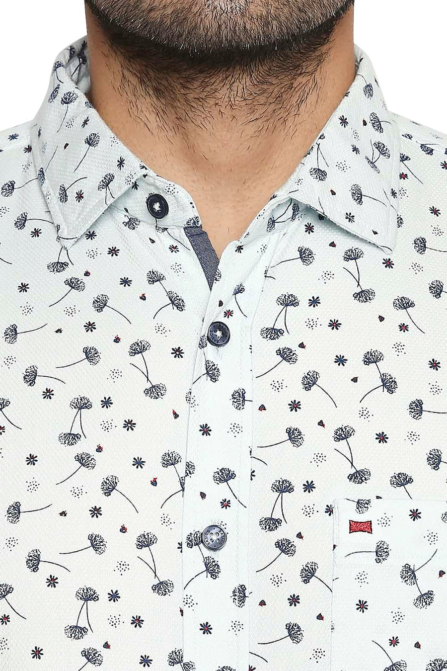 BASICS SLIM FIT CHALK GREEN PRINTED DOBBY SHIRT