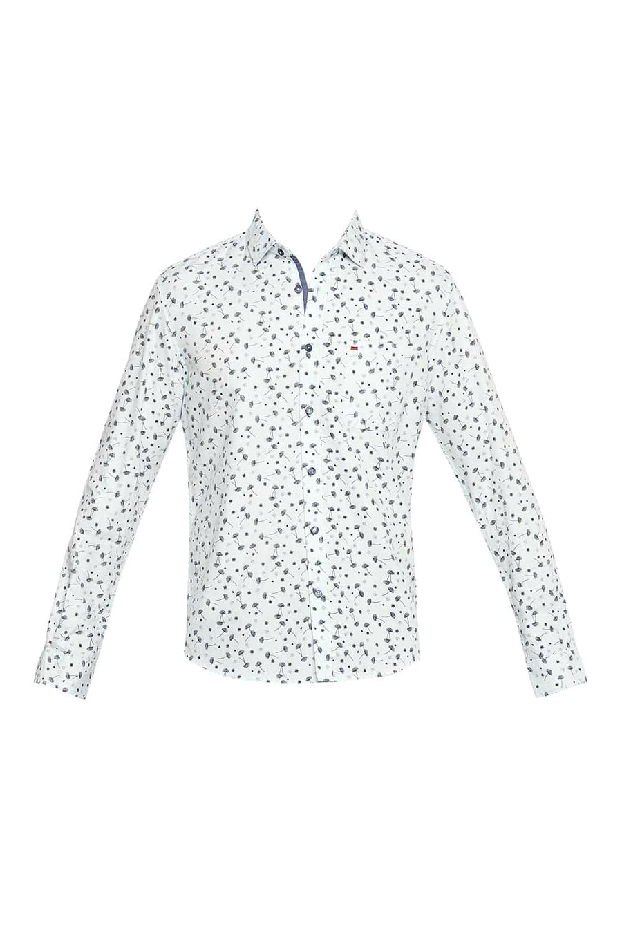 BASICS SLIM FIT CHALK GREEN PRINTED DOBBY SHIRT