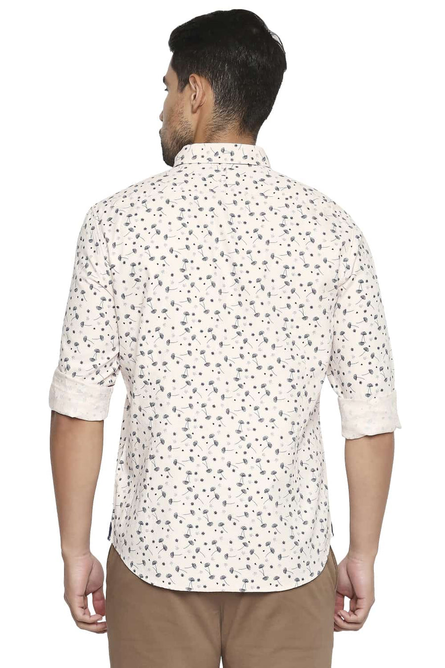 BASICS SLIM FIT ORANGE SHELL PRINTED DOBBY SHIRT