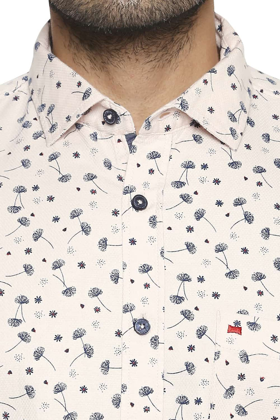 BASICS SLIM FIT ORANGE SHELL PRINTED DOBBY SHIRT