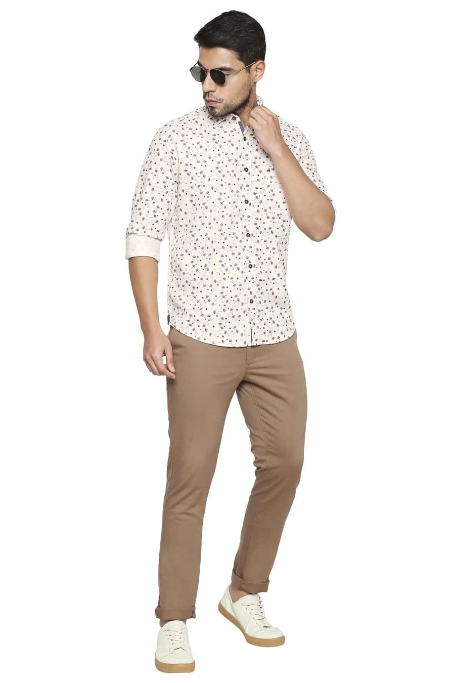 BASICS SLIM FIT ORANGE SHELL PRINTED DOBBY SHIRT