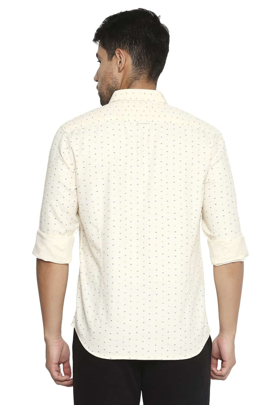 BASICS SLIM FIT OIL YELLOW PRINTED SHIRT