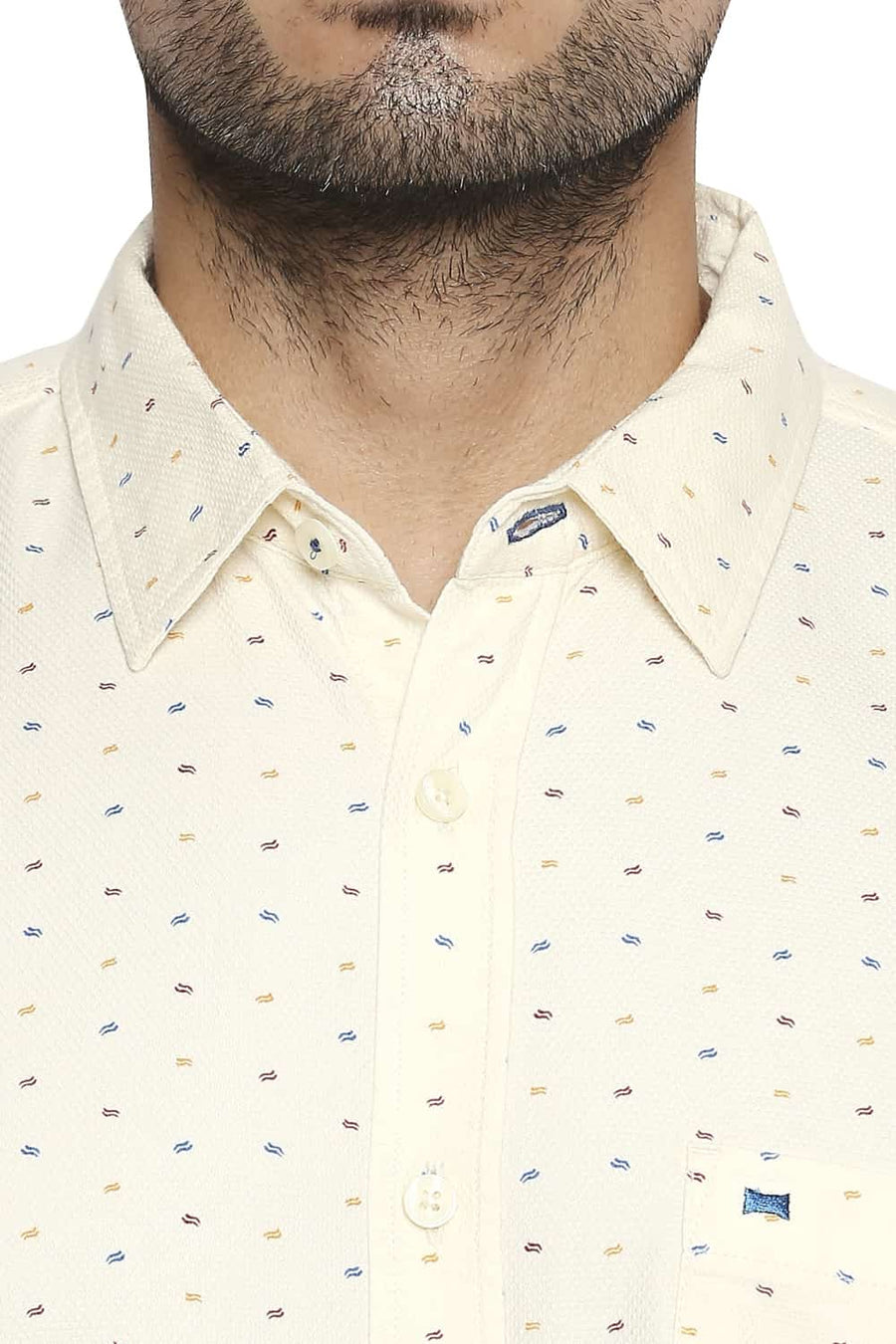 BASICS SLIM FIT OIL YELLOW PRINTED SHIRT