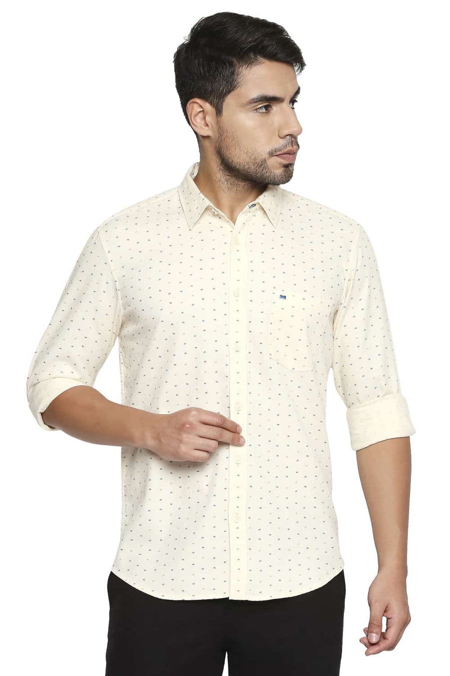BASICS SLIM FIT OIL YELLOW PRINTED SHIRT