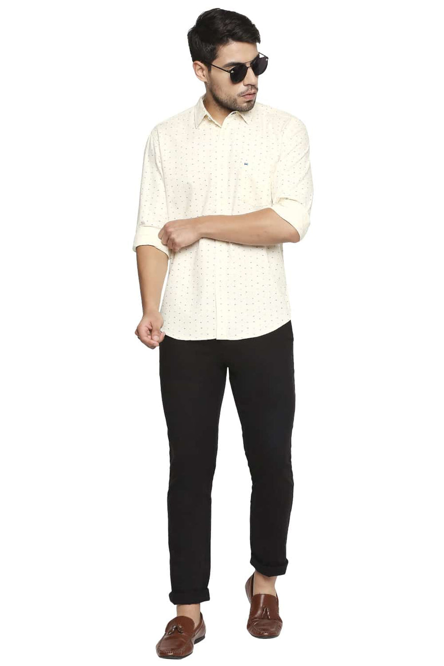 BASICS SLIM FIT OIL YELLOW PRINTED SHIRT