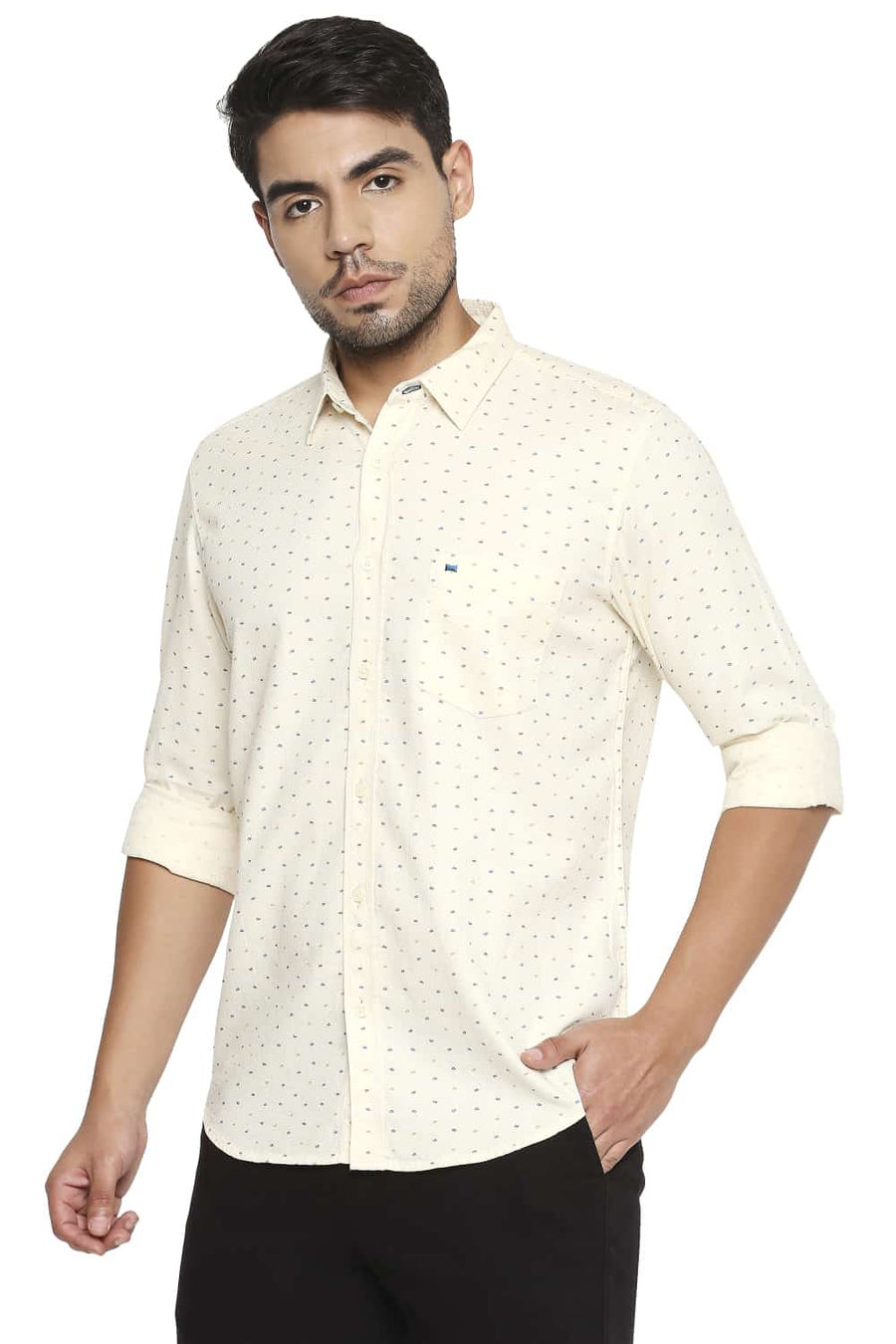 BASICS SLIM FIT OIL YELLOW PRINTED SHIRT