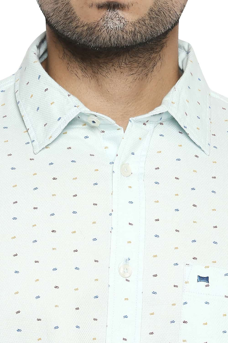 BASICS SLIM FIT ICE BLUE PRINTED SHIRT