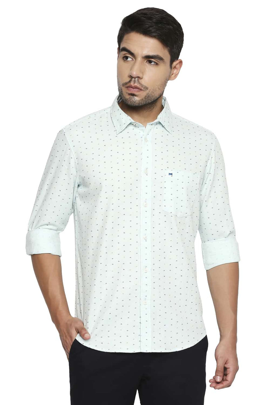 BASICS SLIM FIT ICE BLUE PRINTED SHIRT
