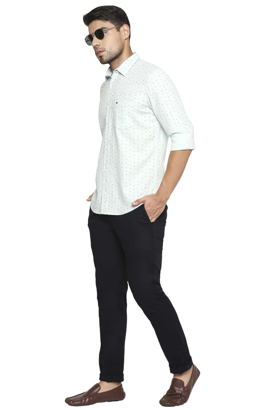 BASICS SLIM FIT ICE BLUE PRINTED SHIRT