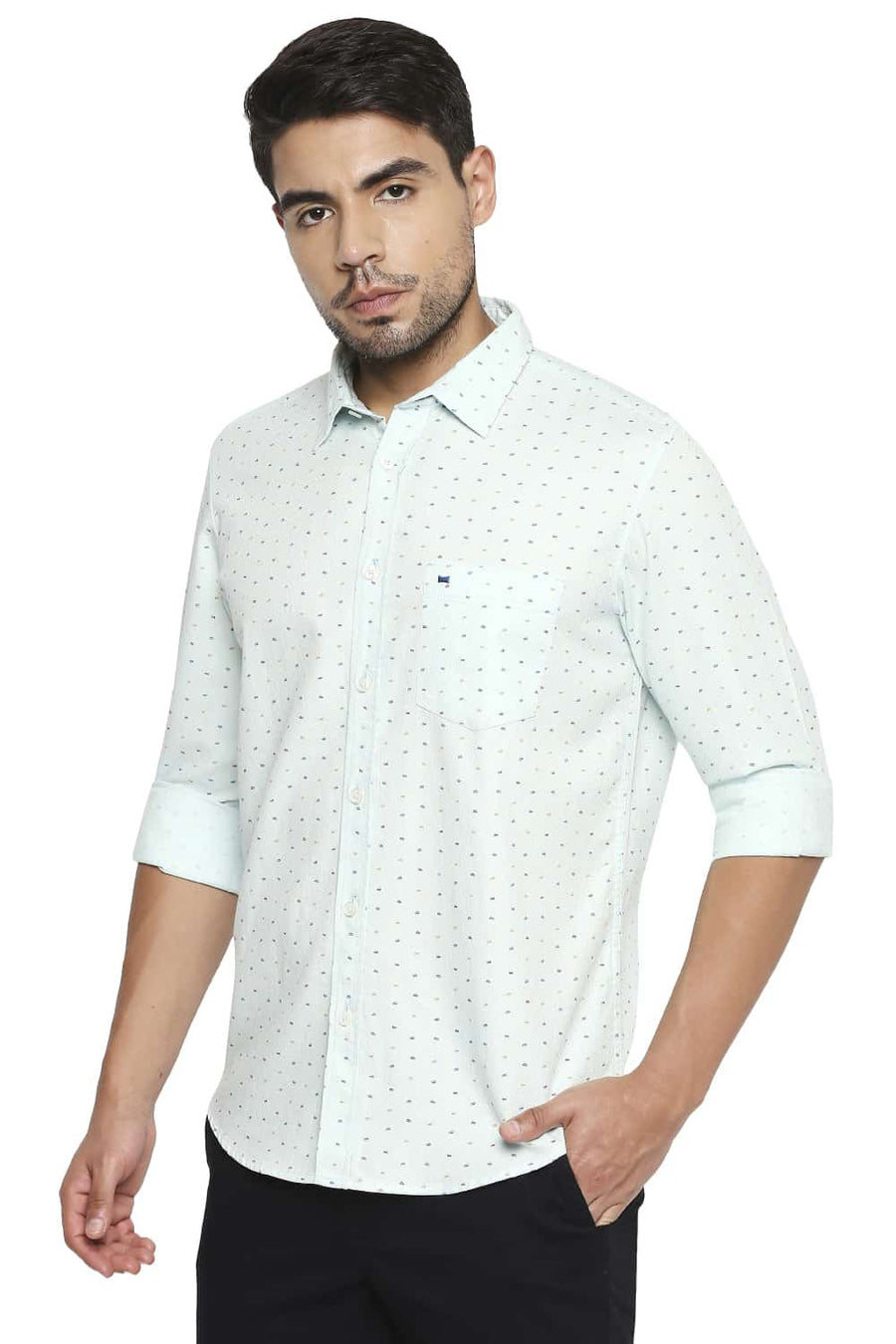 BASICS SLIM FIT ICE BLUE PRINTED SHIRT