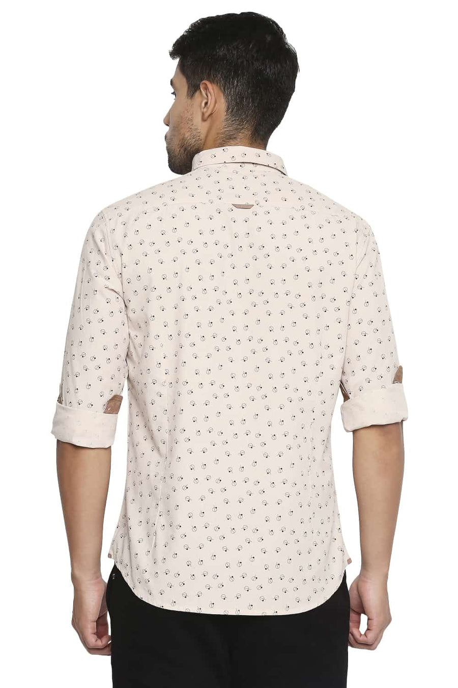 BASICS SLIM FIT IVORY BROWN PRINTED SHIRT