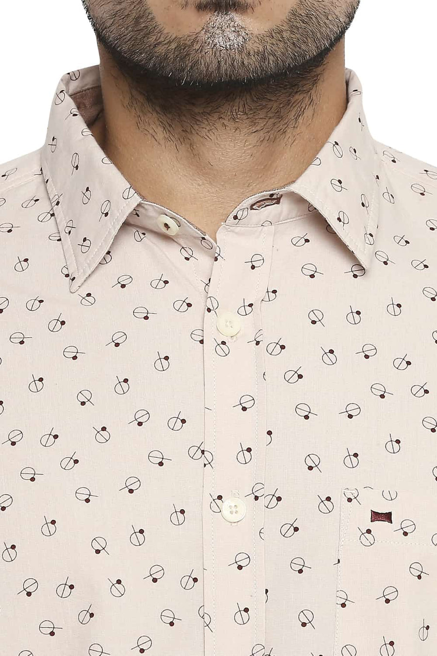 BASICS SLIM FIT IVORY BROWN PRINTED SHIRT