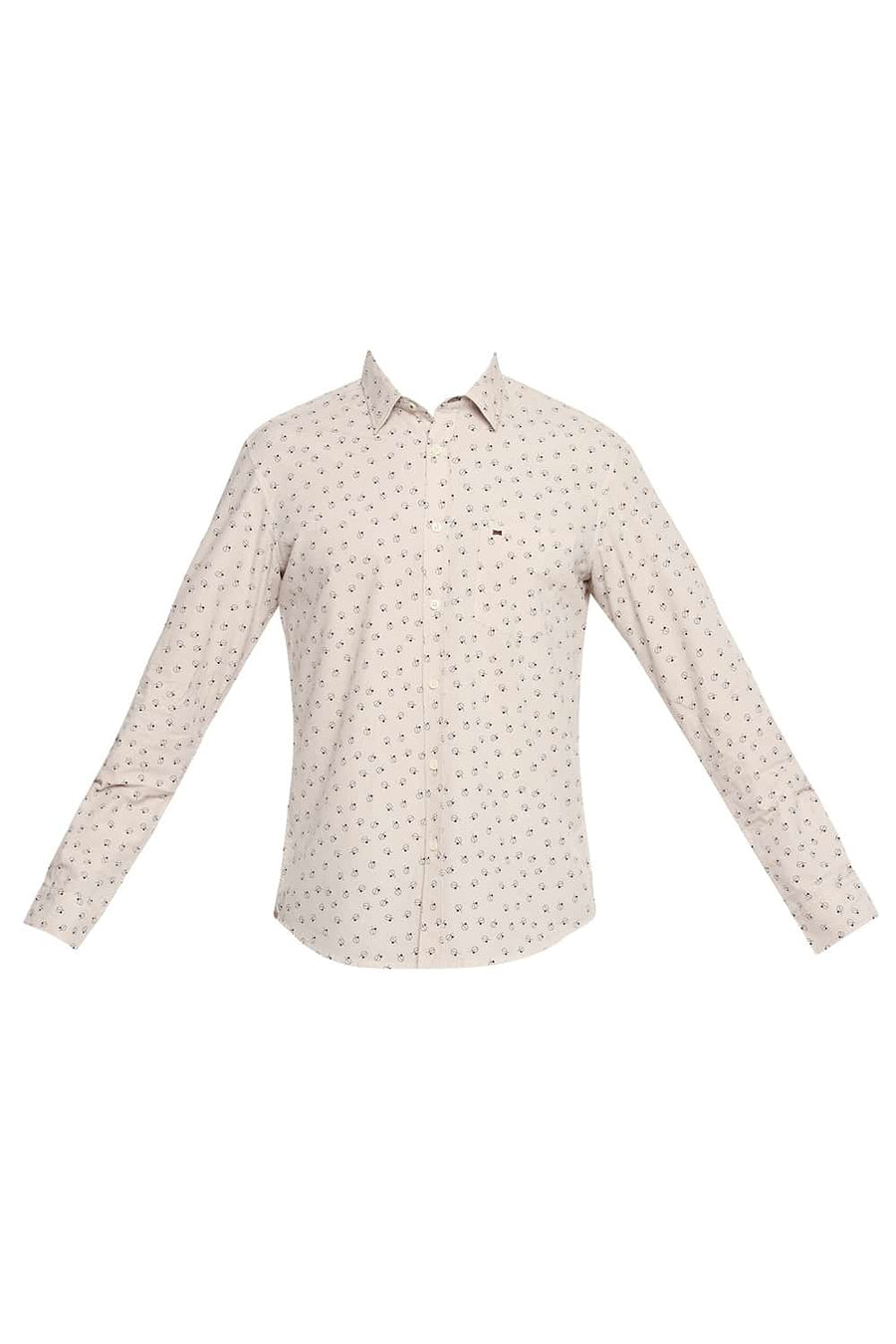 BASICS SLIM FIT IVORY BROWN PRINTED SHIRT