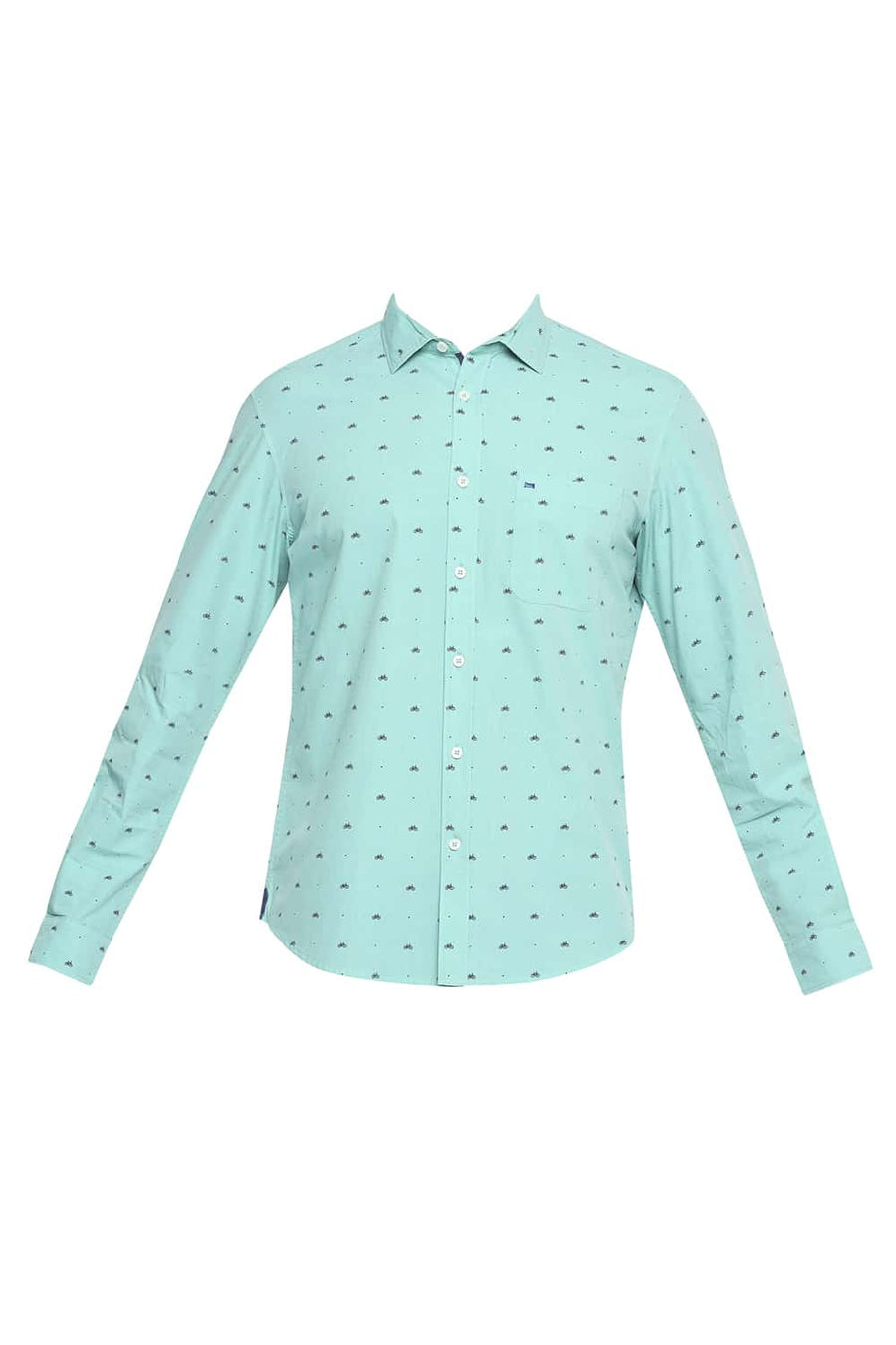 BASICS SLIM FIT WATERFALL GREEN PRINTED SHIRT