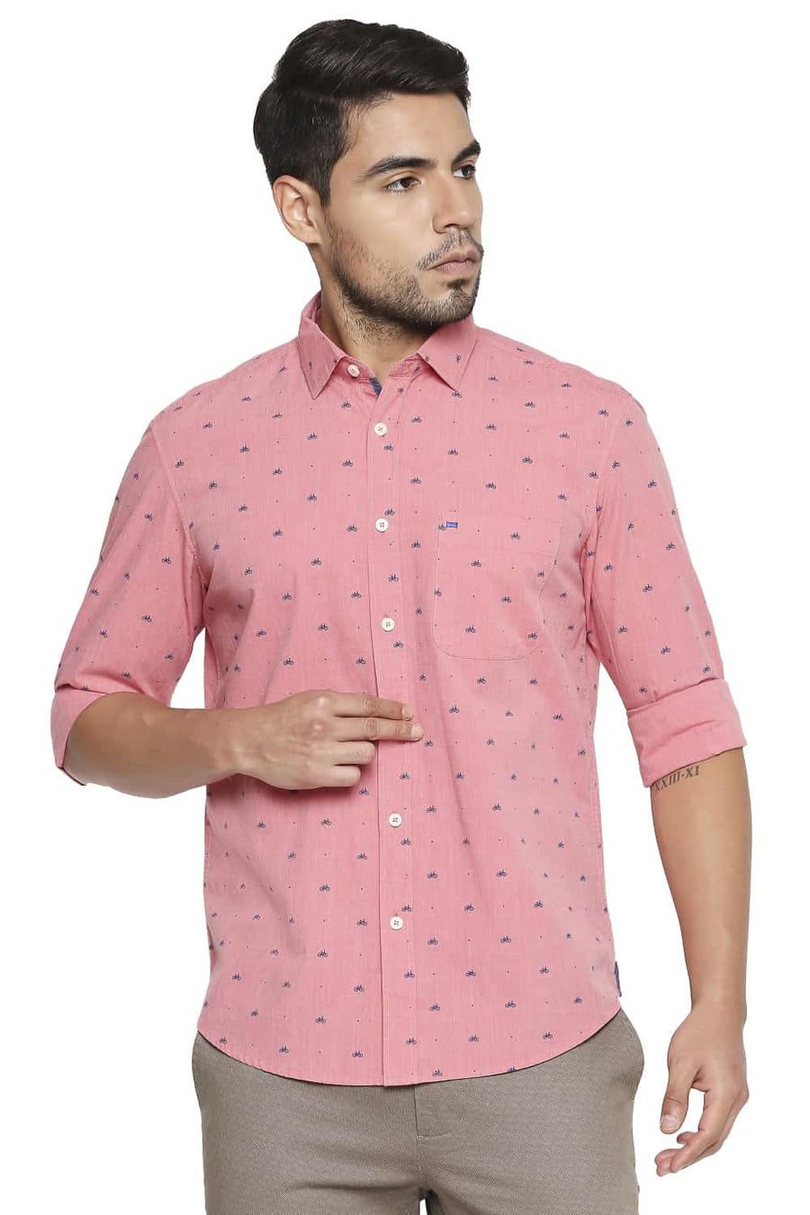 BASICS SLIM FIT ICE RED PRINTED SHIRT