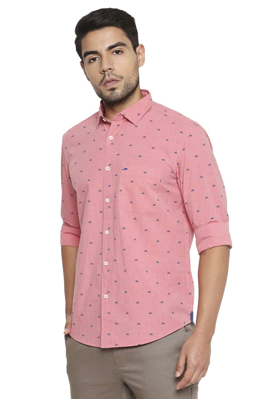 BASICS SLIM FIT ICE RED PRINTED SHIRT