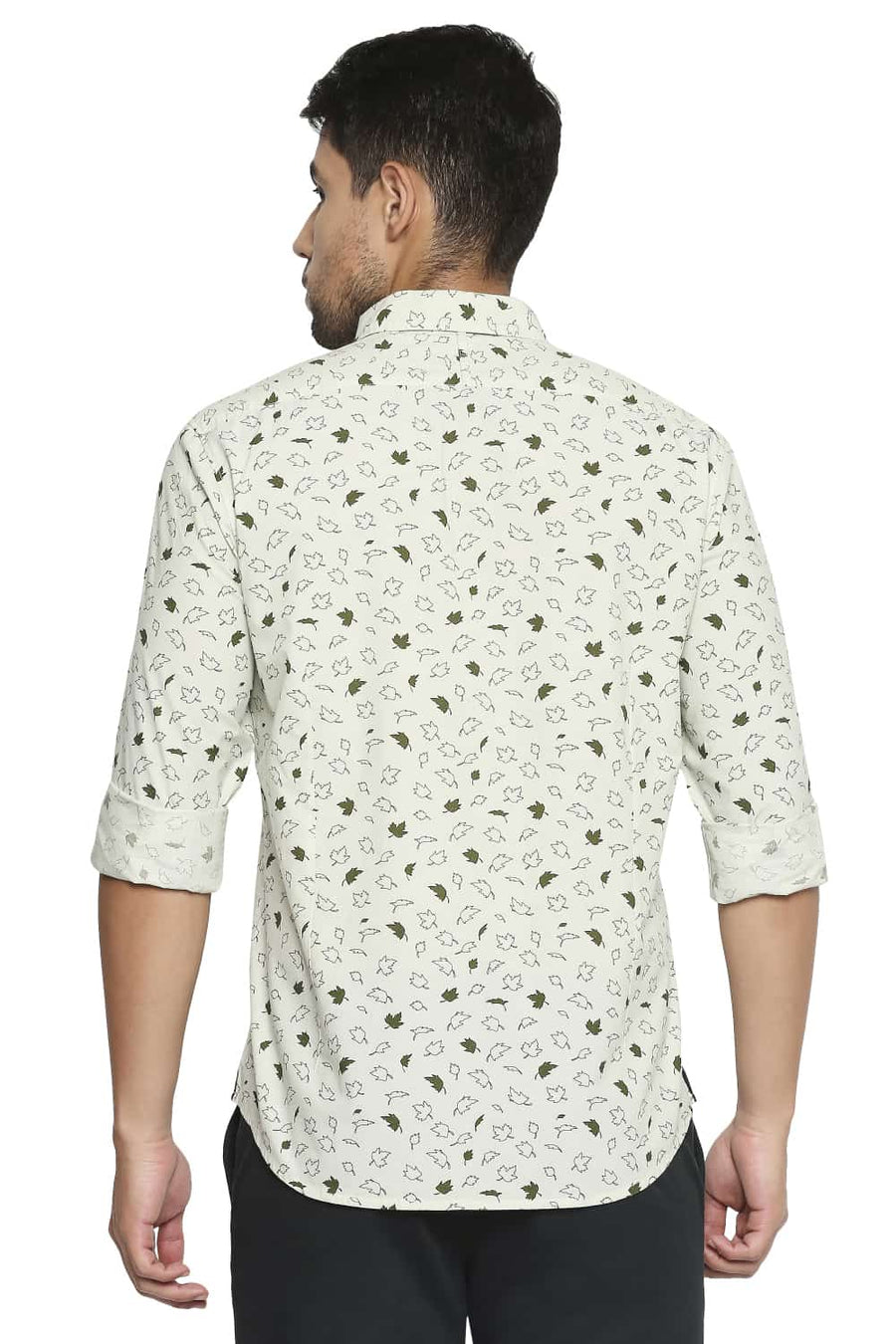 BASICS SLIM FIT SPRAY GREEN PRINTED SHIRT