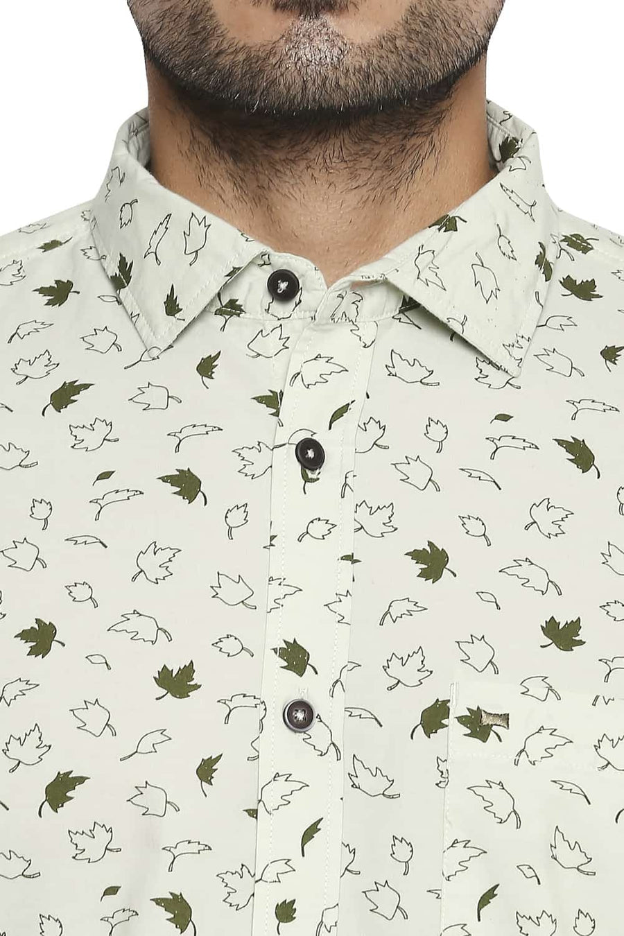 BASICS SLIM FIT SPRAY GREEN PRINTED SHIRT