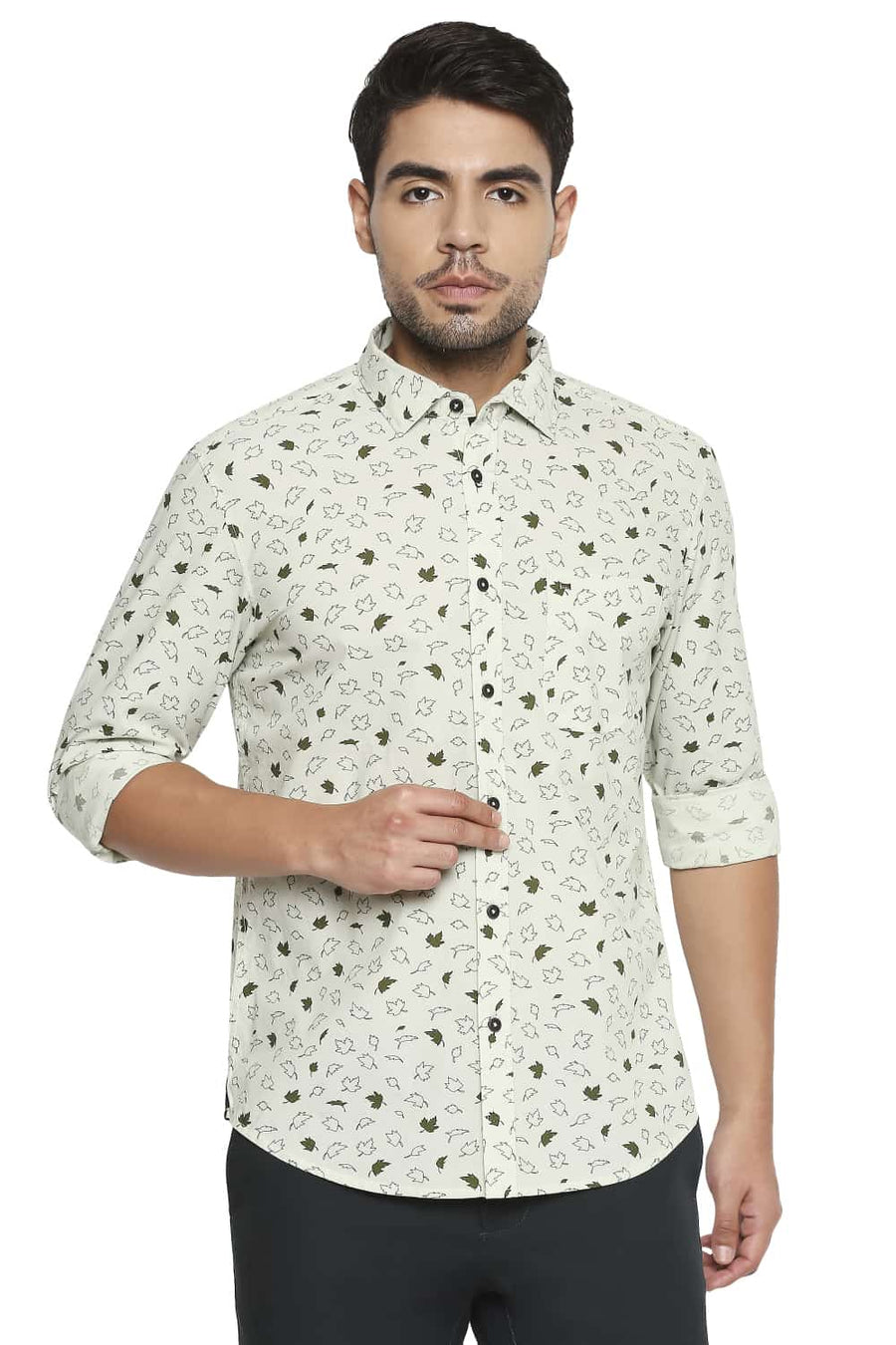 BASICS SLIM FIT SPRAY GREEN PRINTED SHIRT