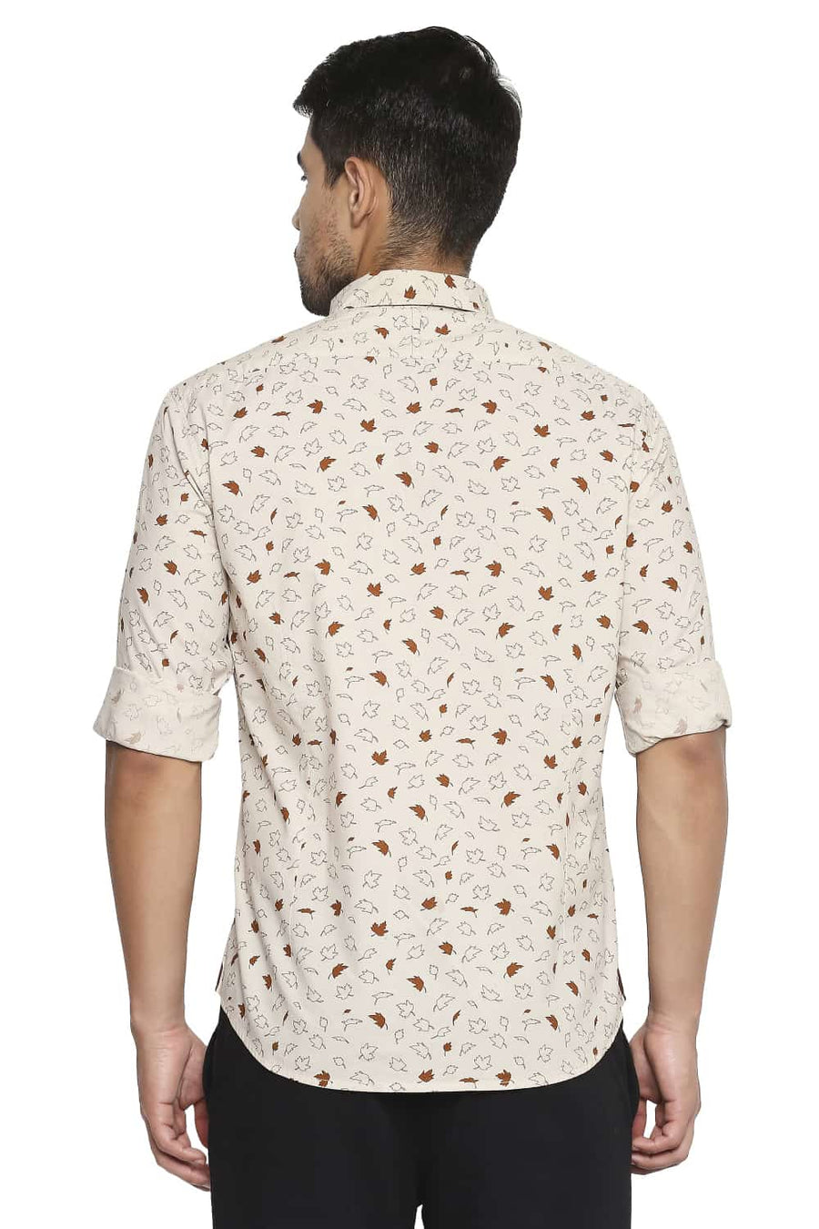BASICS SLIM FIT BLEACHED KHAKI PRINTED SHIRT