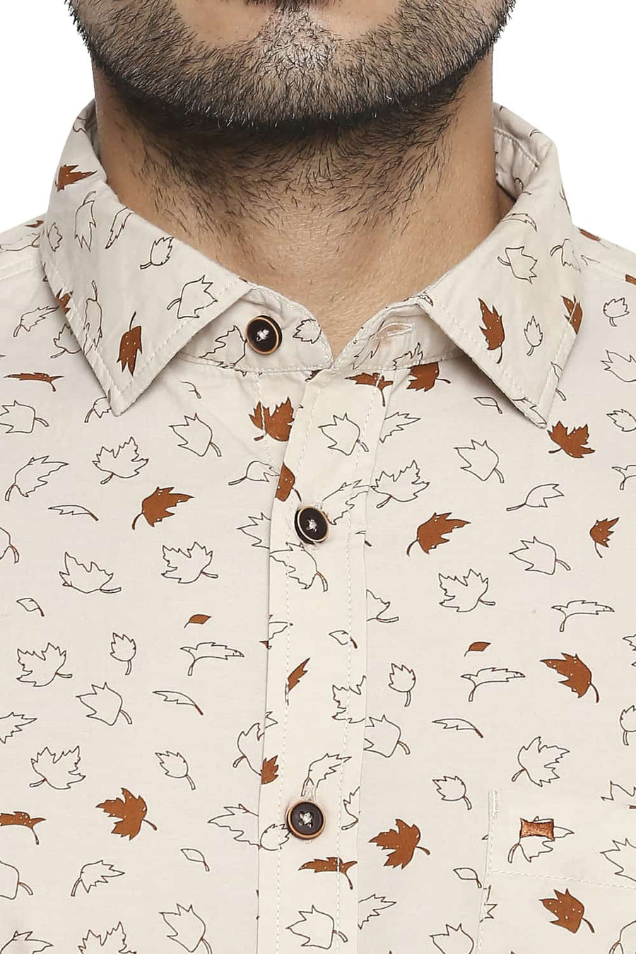 BASICS SLIM FIT BLEACHED KHAKI PRINTED SHIRT