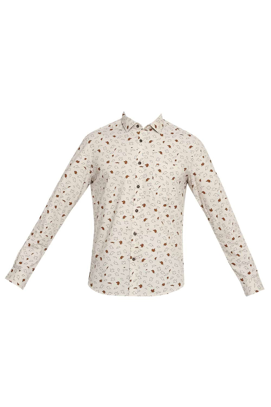 BASICS SLIM FIT BLEACHED KHAKI PRINTED SHIRT